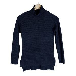 Bartolini Womens Turtleneck Sweater Small Navy Blue Knit Italian Cashmere Wool